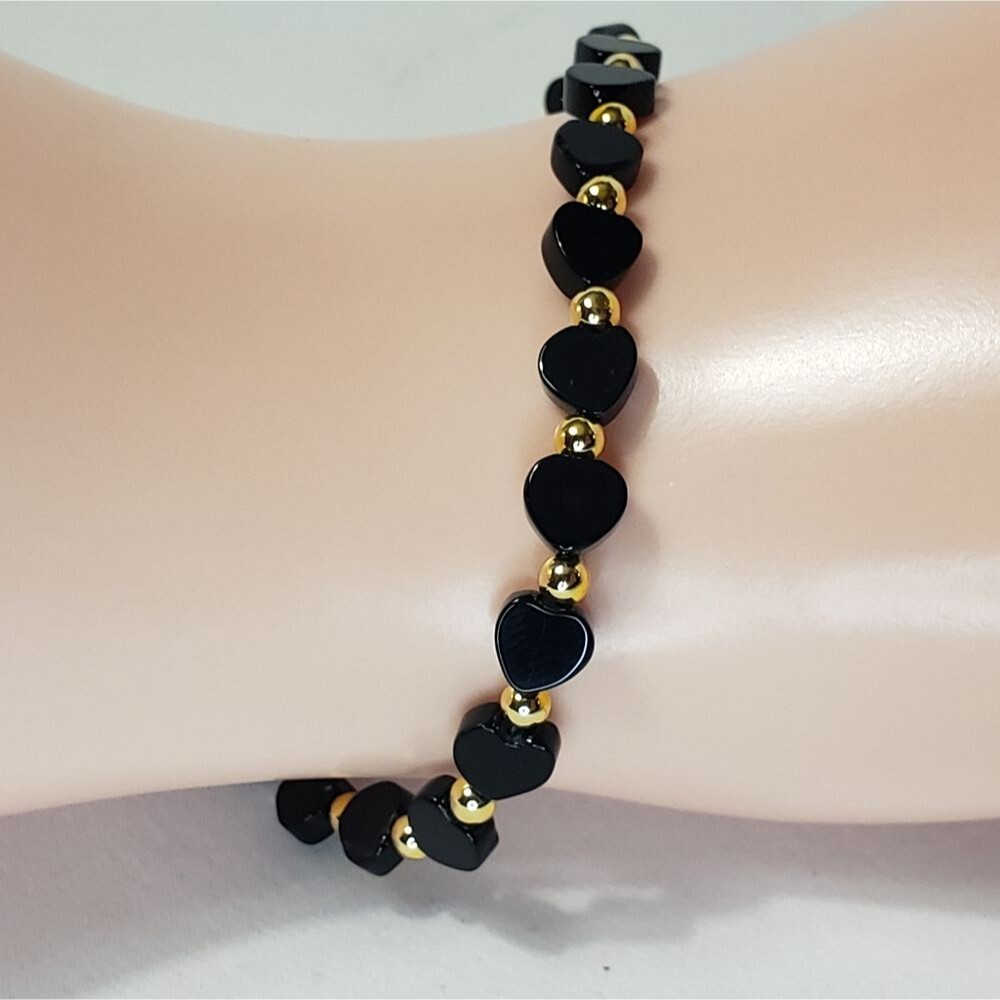 Black Heart Shaped Beaded Necklace and Bracelet